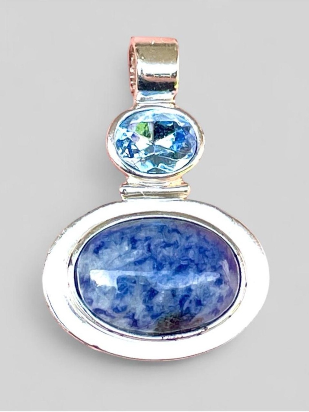 ROMAN Vintage Sodalite Blue Crystal Pendant Silver Tone Southwestern Modernist